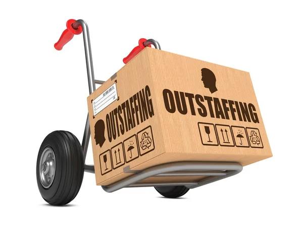 Outstaffing - Cardboard Box on Hand Truck. — Stock Photo, Image