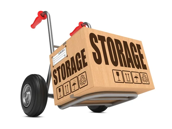 Storage - Cardboard Box on Hand Truck. — Stock Photo, Image