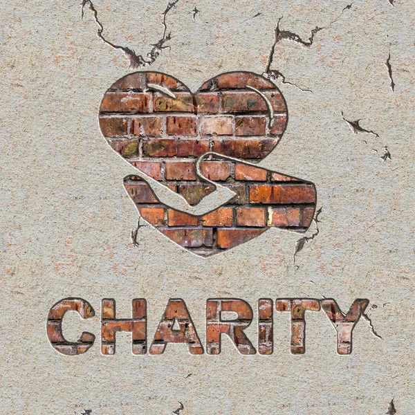 Charitativní koncepce na cihlovou zeď. — Stock fotografie