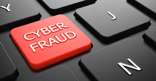 Cyber fraude op rode toetsenbord knop. — Stockfoto