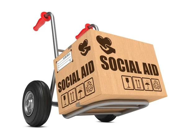 Aide sociale - Boîte en carton sur camion à main . — Photo