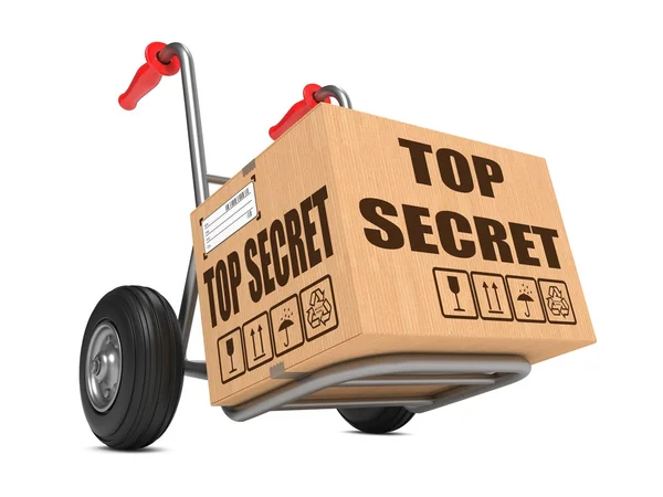 Top Secret - Cardboard Box on Hand Truck. — Stock Photo, Image
