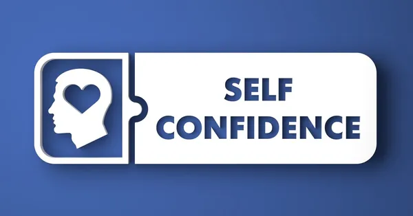 Auto-confiança no fundo azul no projeto liso . — Fotografia de Stock