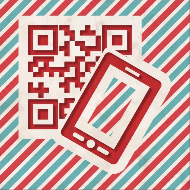 QR Kod ile smartphone çizgili arka plan üzerinde.