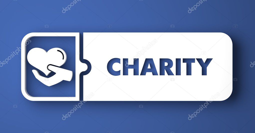 Charity Concept on Blue in Flat Design Style.