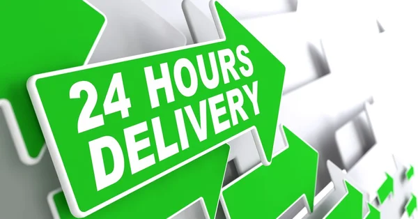 Green Arrow with slogan - 24 hours Delivery. — Stock Photo, Image