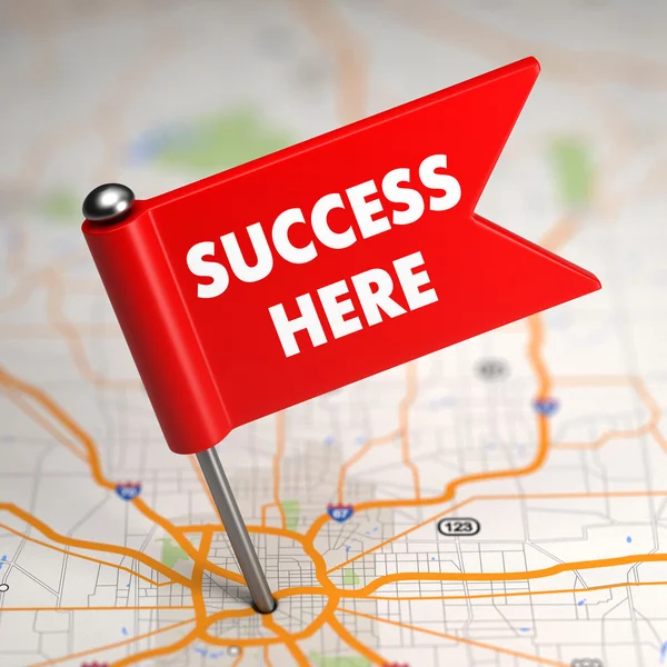 Success Here - Small Flag on a Map Background. — Stock Photo, Image