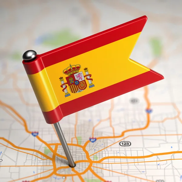 Spania Steag mic pe o hartă de fundal . — Fotografie, imagine de stoc