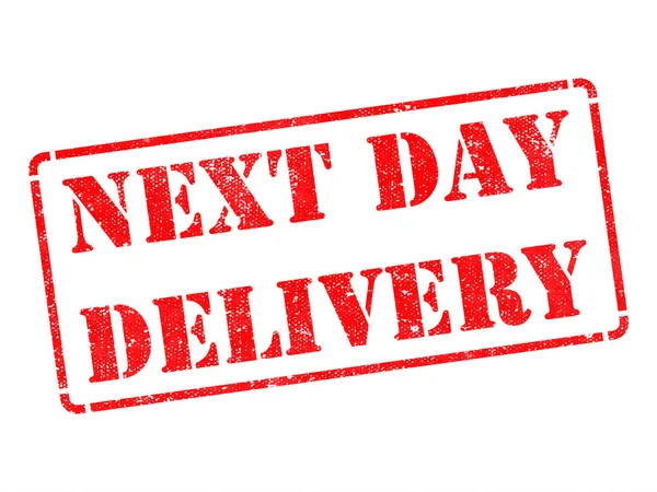 Next Day Delivery on Red Rubber Stamp. — Stock Photo, Image