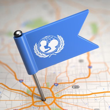 UNICEF küçük bayrak harita arka plan üzerinde.