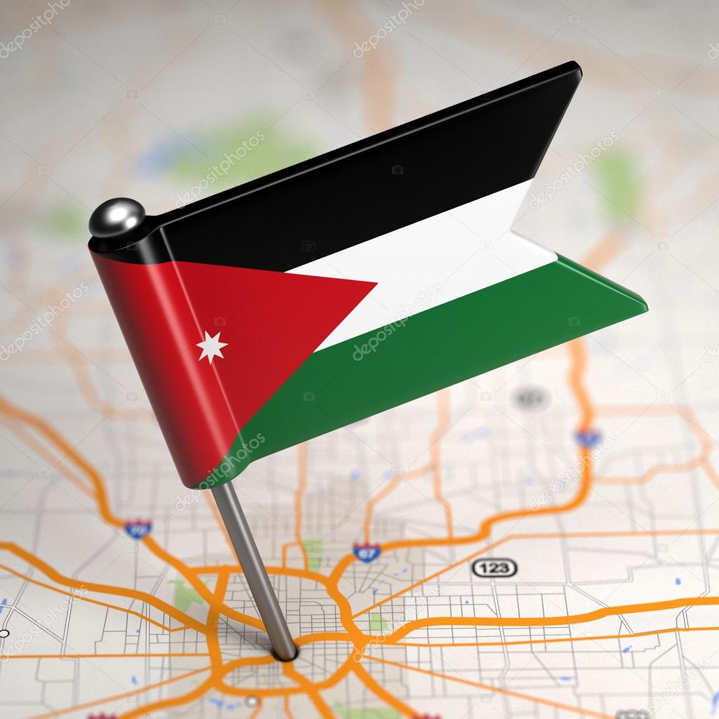 Jordan Small Flag on a Map Background.