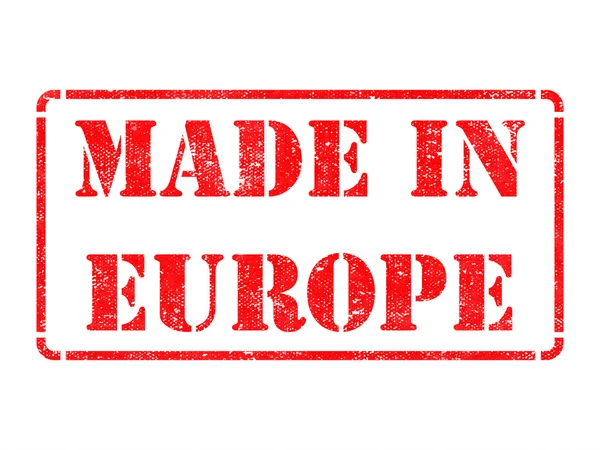 Feito na Europa - inscrição no selo de borracha vermelha . — Fotografia de Stock