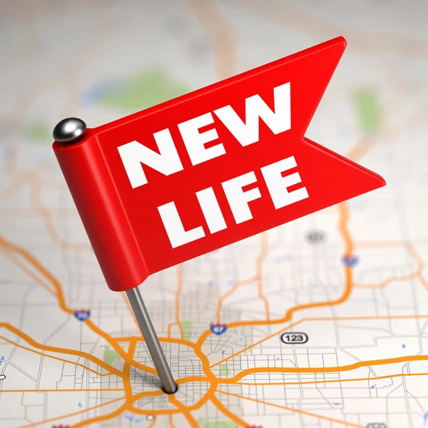 New Life - Small Flag on a Map Background. — Stock Photo, Image