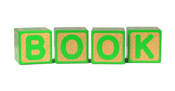 Boek over de gekleurde houten childrens alfabet blok. — Stockfoto