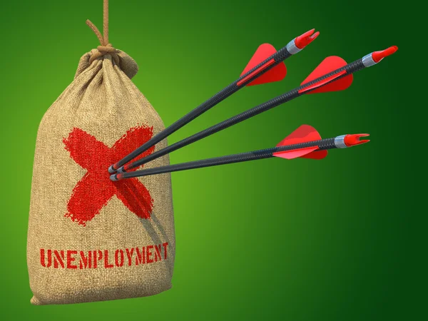 Arbeitslosigkeit - Pfeile treffen Ziel roter Markierung. — Stockfoto