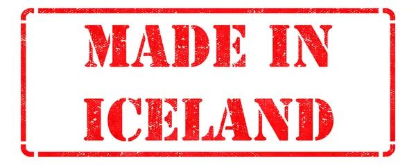 Feito na Islândia - inscrição no selo de borracha vermelha . — Fotografia de Stock