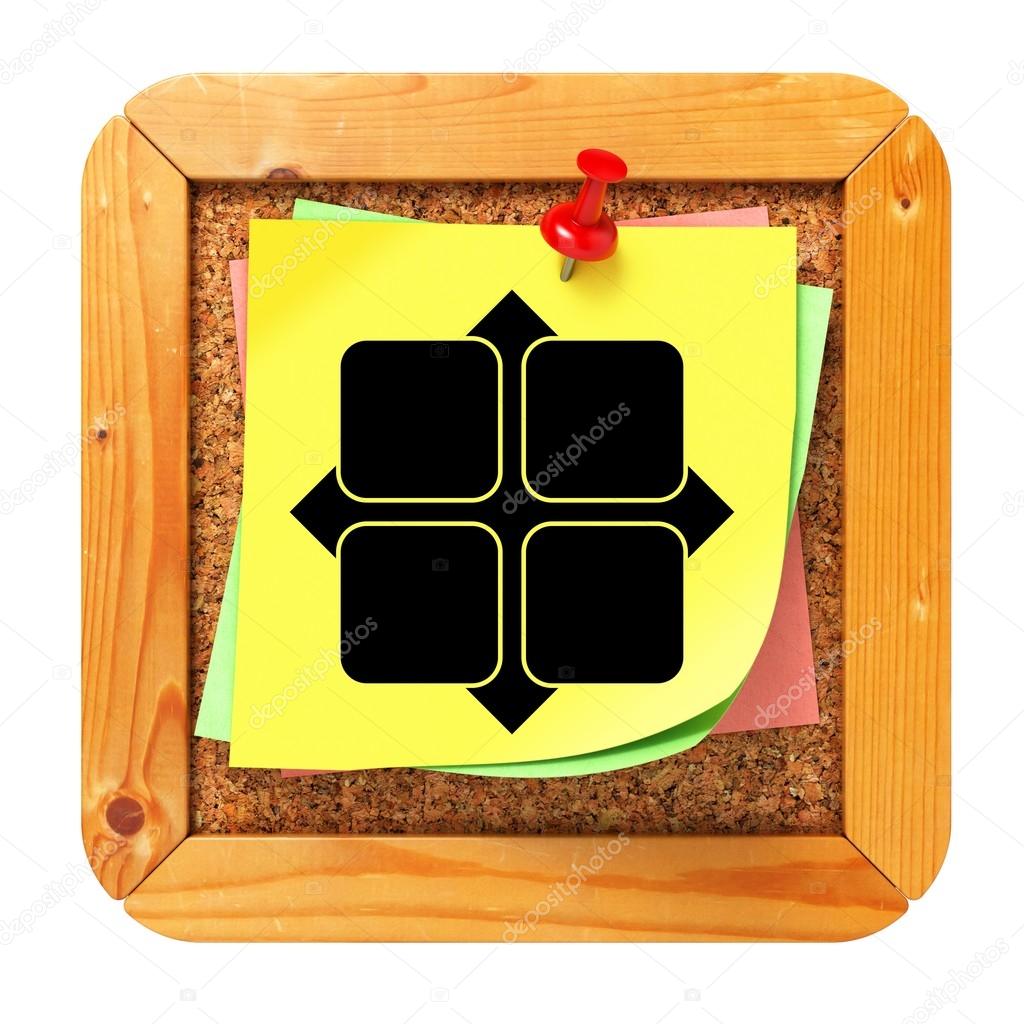 Icon of Y-axis on Yellow Sticker to Cork Bulletin or Message Board.