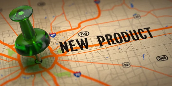 Yeni ürün - yeşil raptiye bir harita arka planda. — Stok fotoğraf