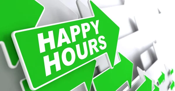 Happy Hours on Green Direction Arrow Sign. — Stock Photo, Image