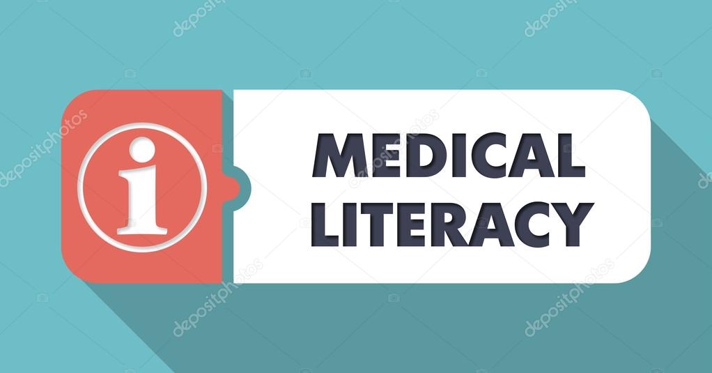 Medical Literacy on Blue in Flat Design.