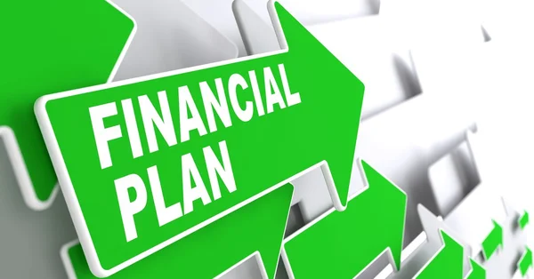 Financial Plan on Green Direction Arrow Sign. — Stock Photo, Image