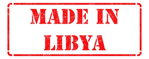 Feito na Líbia em selo de borracha vermelha . — Fotografia de Stock