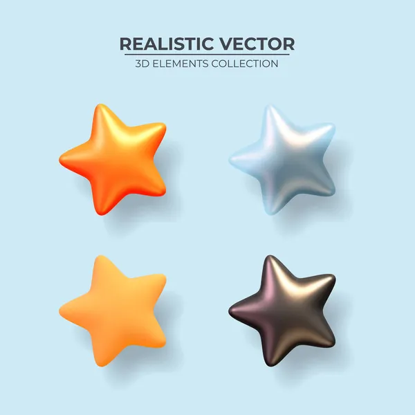 Kolekce realistických hvězd v různých barvách, matných a lesklých odstínech. — Stockový vektor