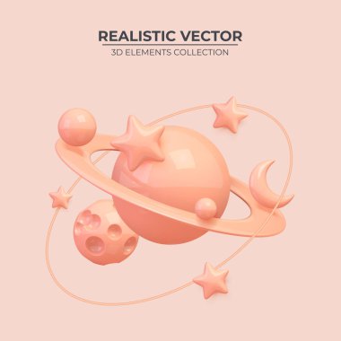 Gezegenler, yıldızlar ve göktaşı içeren soyut güneş sistemi.