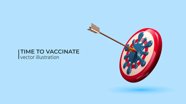 Vaccination concept - Realistic 3d target with COVID-19 virus Icon and arrow — Stock Vector