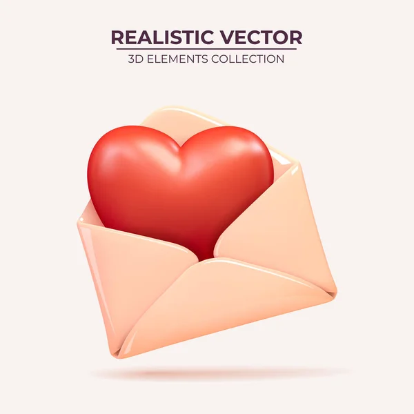 3d vector van kaart enveloppe bevat het hart. — Stockvector