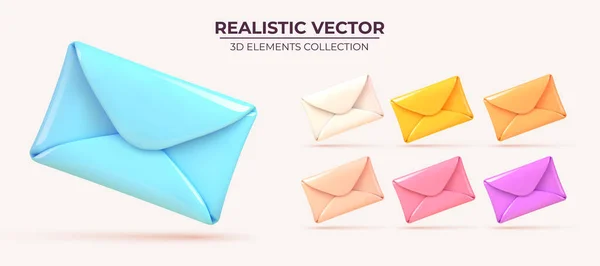 Conjunto de envelopes coloridos. Mockup vetorial envolvente realista. — Vetor de Stock