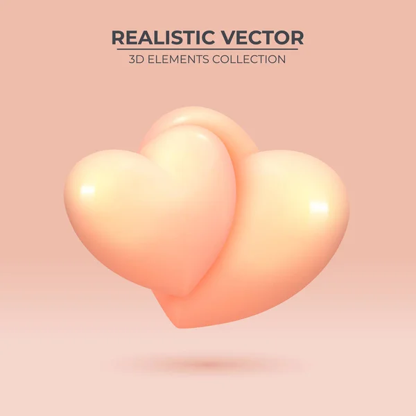 Dois corações realistas. ícone de design do coração - símbolo de amor. —  Vetores de Stock
