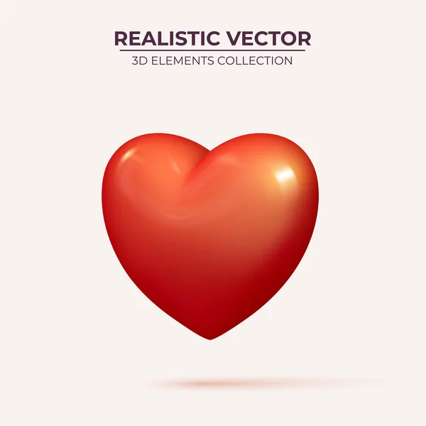 Realista 3d corazón rojo. icono de diseño del corazón - símbolo de amor. — Vector de stock