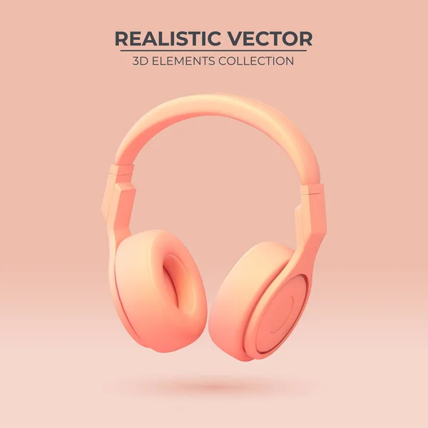 Auriculares realistas en color de moda. 3d vector auriculares elemento. — Vector de stock