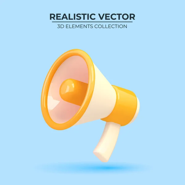 Megafone vetorial 3D em fundo azul. Design 3D realista. — Vetor de Stock