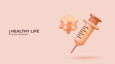 Virüslü şırınganın gerçekçi 3 boyutlu tasarımı.