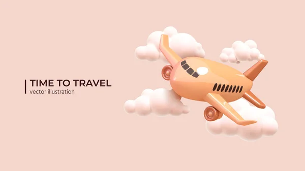 Avión volando en las nubes para viajar o viaje de verano. — Vector de stock