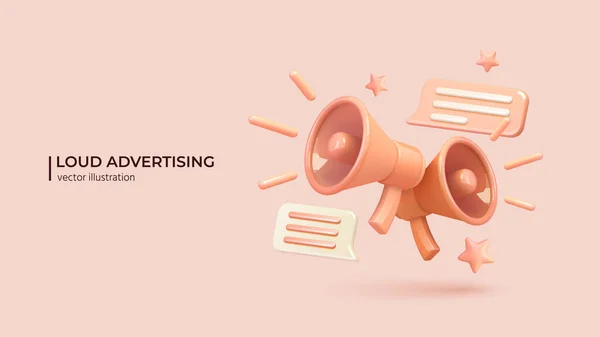 Concepto Marketing Publicidad Altavoz Megáfono Estilo Dibujos Animados Lindo Realista — Vector de stock