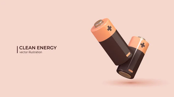 实际碱性电池 清洁和可再生能源的实际3D设计动漫最小风格的能量概念 矢量说明 — 图库矢量图片