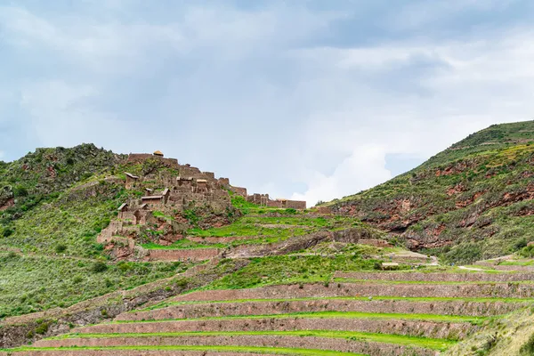Ruine Inkas Komplex Auf Dem Berg Bei Pisac Inka Terrassen — Stockfoto