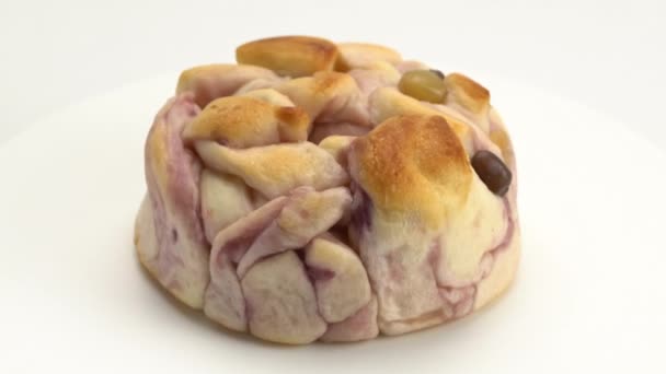 High Angle View Rotation Purple Sweet Potato Bread Mixed Bean — Stock videók