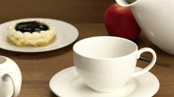 Pouring Hot Water White Ceramic Cup Containing Powder Instant Coffee — Stock videók