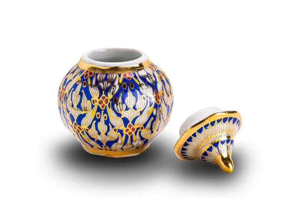 Handmade Colorful Thai Porcelain Design Five Colors Called Benjarong White — Stockfoto