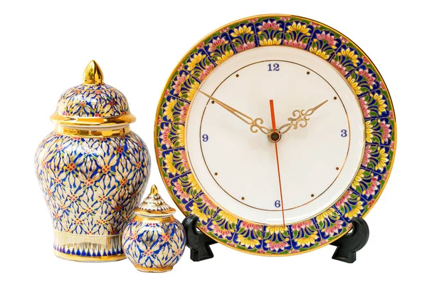 Thai Traditional Handmade Porcelain White Background Clipping Path Thai Beautiful — Stok fotoğraf