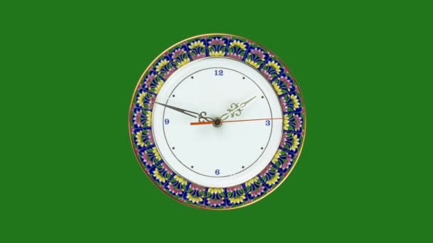 Closeup Beautiful Benjarong Clock Face Green Background Stop Motion Benjarong — стоковое видео
