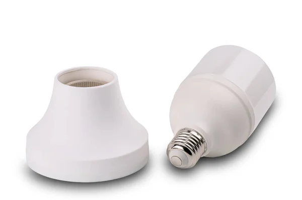 Fehér Műanyag Foglalat Led Lámpa Elszigetelt Fehér Háttér Nyírás Útvonal — Stock Fotó