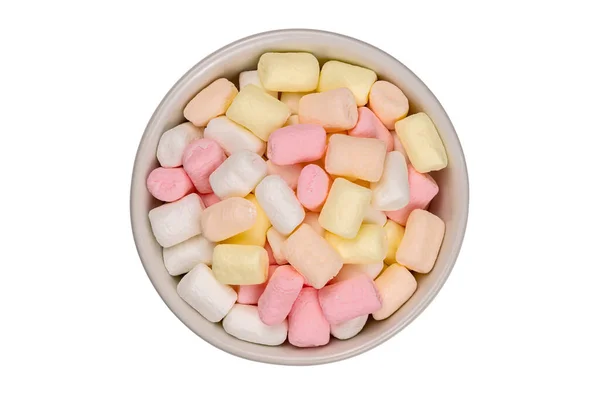 Top View Multicolored Marshmallow White Ceramic Cup Isolated White Background — Stock Photo, Image