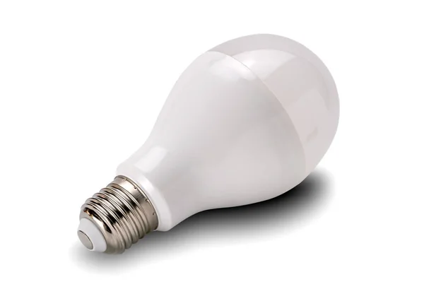 Вид Нову Електричну Лампочку Ізольовано Білому Тлі Відсічним Контуром — стокове фото