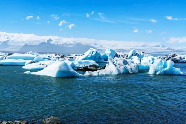 Természeti Táj Gyönyörű Jokulsarlon Gleccser Lagúna Nyári Szezonban Kilátás Jéghegy — Stock Fotó