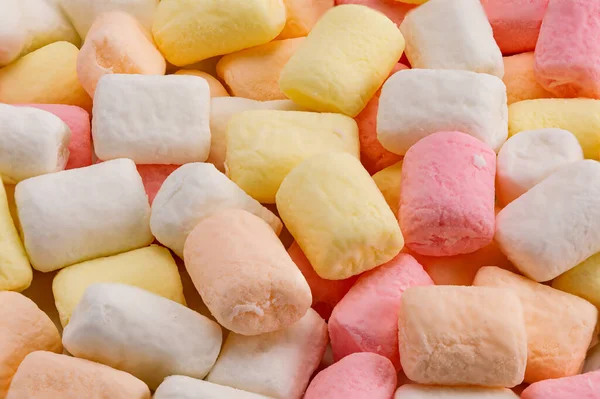 Närbild Visa Hög Med Färgglada Marshmallows Textur Fluffiga Mini Marshmallows — Stockfoto